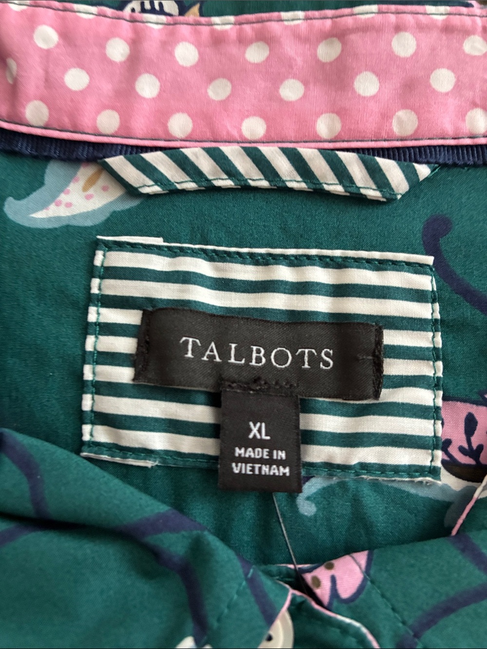 XL Talbots Womens Teal Floral Button-Down Shirt - Picture 3 of 5
